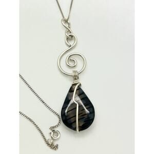 Sterling Silver 9” Chain W/SS Gemstone Pendant